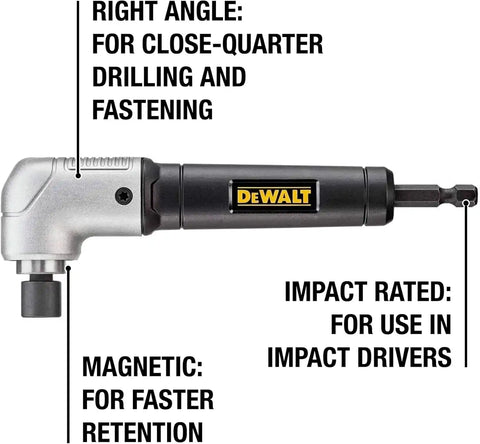 DEWALT Impact Ready 1.5 in Right Angle Drill Attachment, Magnetic Compact Ergonomic 90 Degree Drill Adapter (DWARA120)
