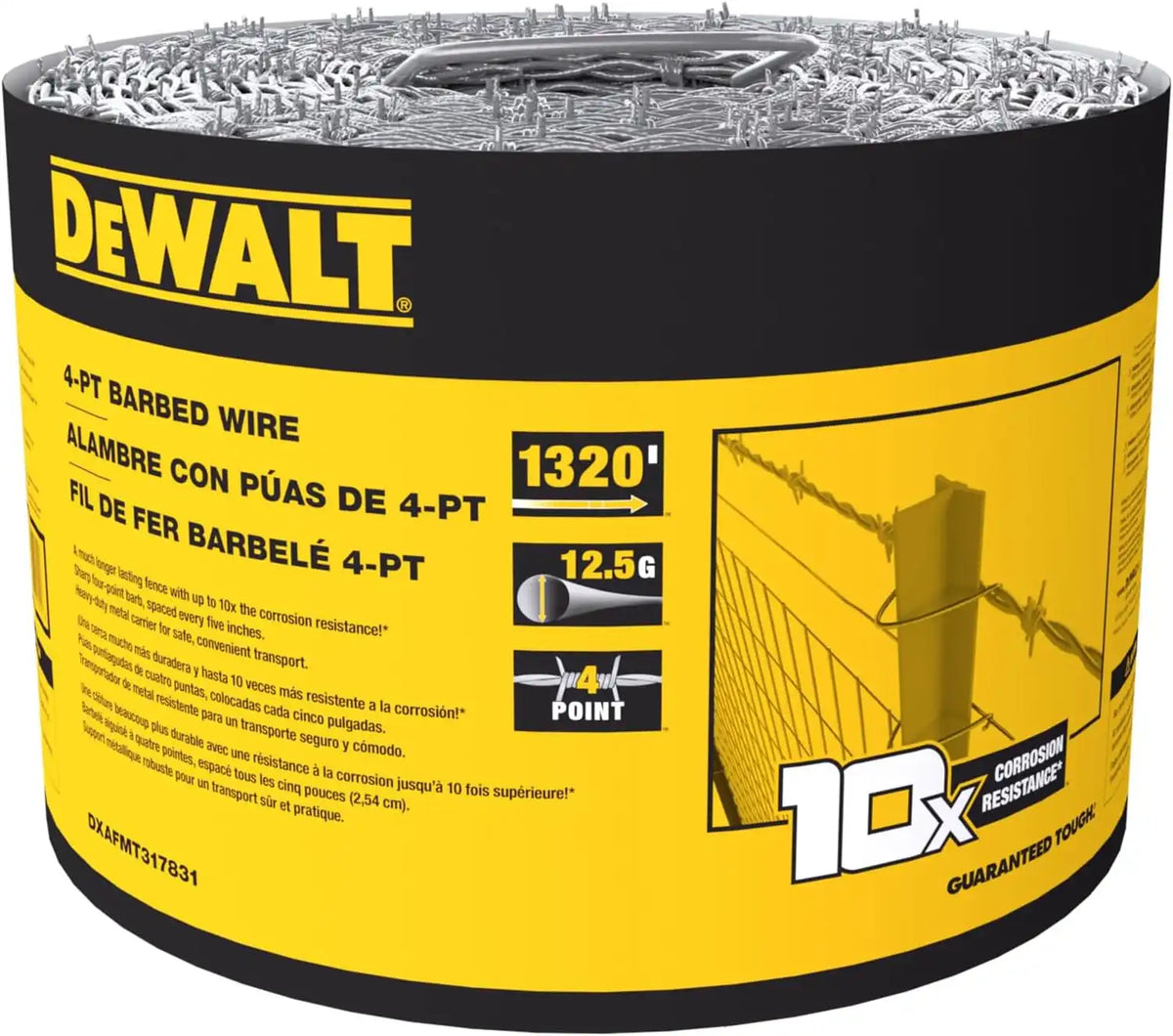 DeWALT – 4‑Point Barbed Wire Fence – 1320 Feet – 12.5 Gauge Galvanized Steel – for Ranch Fencing | Livestock Containment | Property Security
