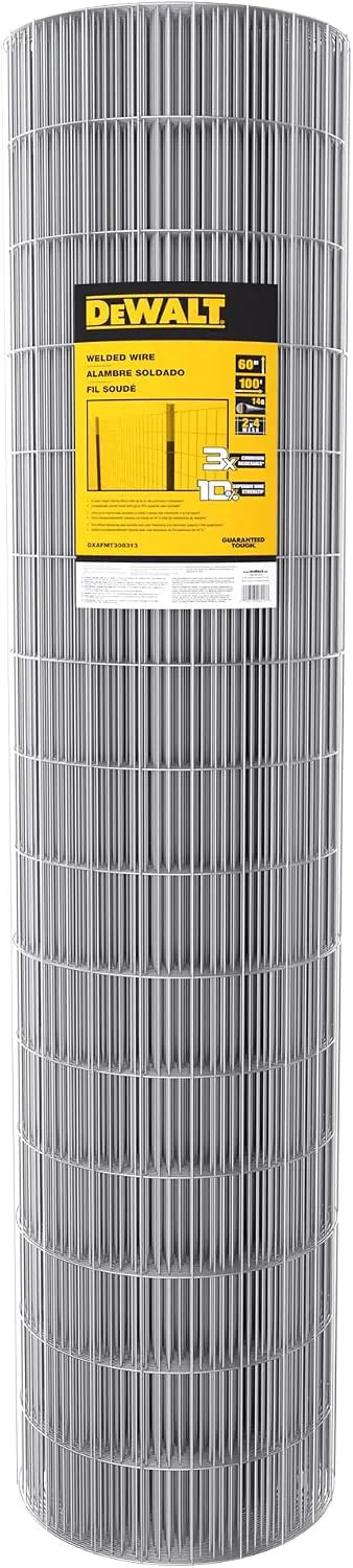 DeWALT – 2 in. x 4 in. Mesh Welded Wire Fence – 60 in. x 100 ft. 14‑Gauge Galvanized Steel – for Garden Protection | Animal Enclosures | Property Fencing