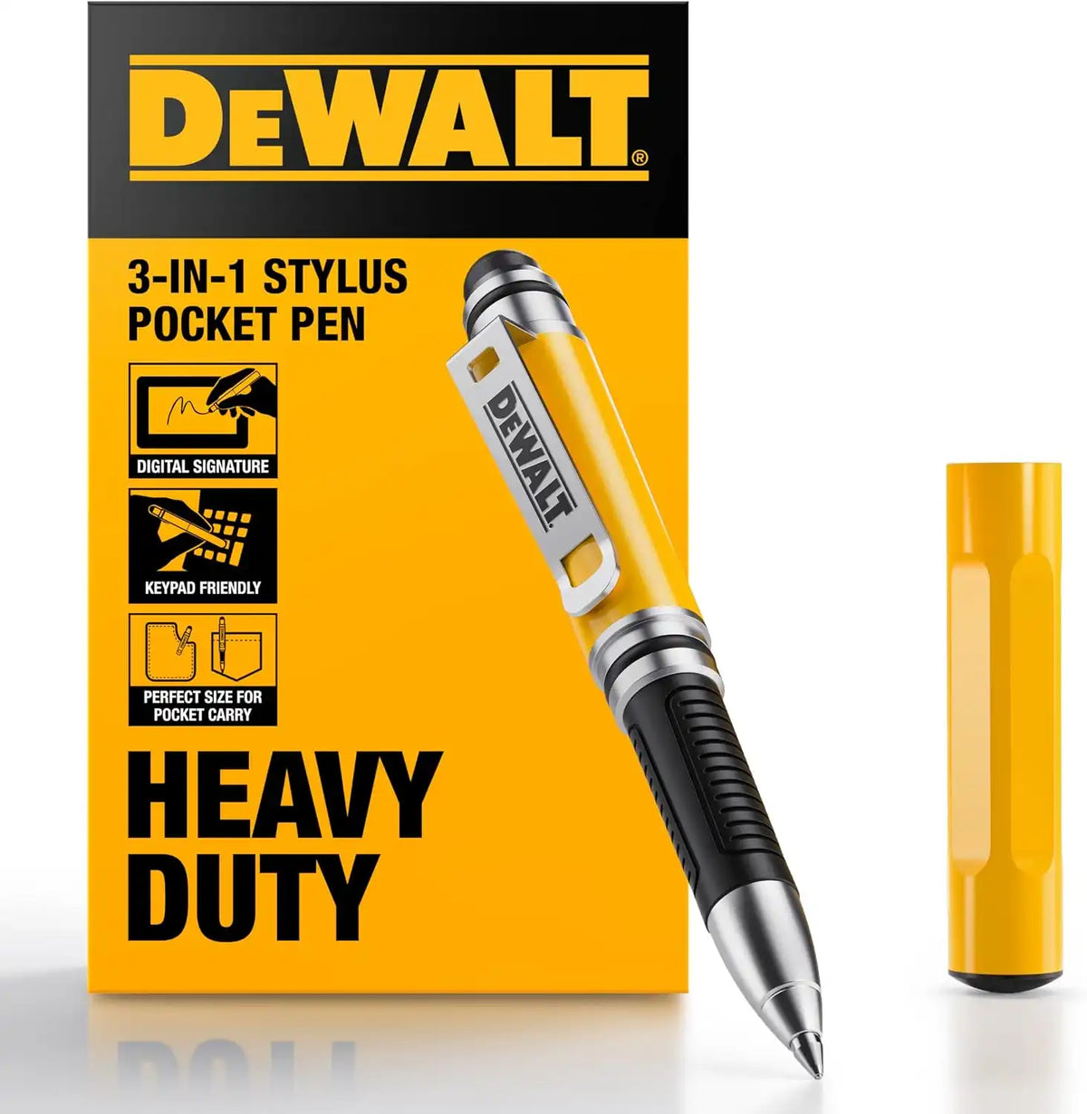 DEWALT Heavy Duty 3-in-1 Mini Stylus Pocket Pen, Tablet Pens for iPad, EDC Touch Screen Pens, Ballpoint w/Touchscreen Tip, Keypad Tip, Compatible iPhone Stylus Pen, Extra Ink Cartridge