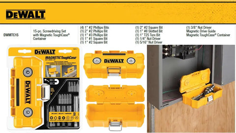DEWALT Impact Driver Bit Set with Magnetic Tough Case, 15-Piece Carbide Tipped Bits (DWMTC15)