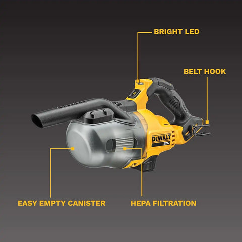 DEWALT 20V Handheld Vacuum Cordless, Car Vacuum with HEPA Filter, 6 Attachments and LED Light, High Performance Dry Only Small Shop Vac, Battery Not Included (DCV501HB)