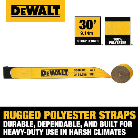 DEWALT DXBC90089-10PK Black/Yellow 4" x 30' Winch Straps - 5,500 lb Safe Working Load / 16,500 lb Break Strength, 10 Pack