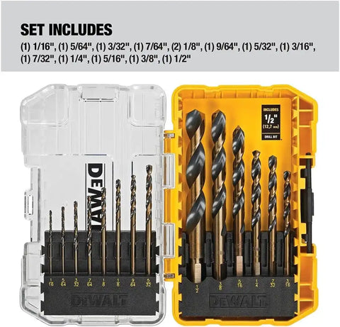 DEWALT Drill Bit Set, 14-Piece | 135 Degree Split Point | For Plastic, Wood and Metal | Pack of 5