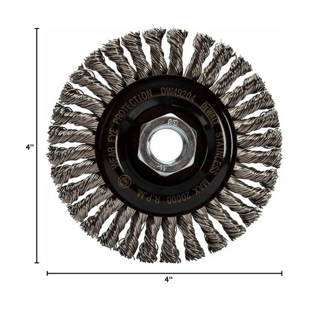 DEWALT Wire Wheel, Stainless, Stringer Bead , 4-Inch x 5/8-Inch, 11 HP, .020-Inch (DW49204)
