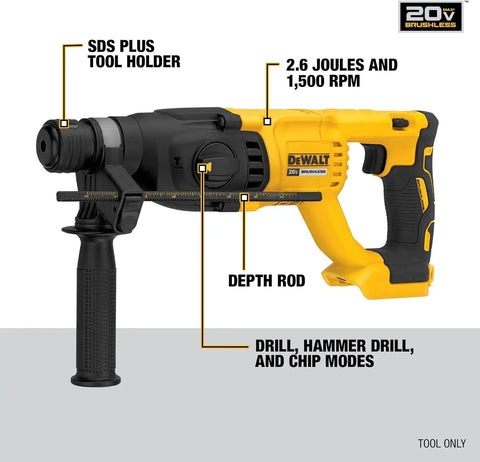 DEWALT 20V MAX SDS Plus 1 Inch Cordless Rotary Hammer with D-Handle, Bare Tool Only (DCH133B)