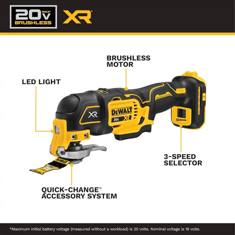 DEWALT 20V MAX XR Oscillating Multi-Tool Kit, Oscillating Tool Accessories, Cordless, 3-Speed, Quick Blade Change, Sand Paper, Blades, Battery and Charger Included (DCS356D1)