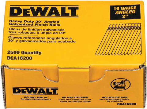 DEWALT Finish Nails, 20-Degree, 2-Inch, 16GA, 2500-Pack (DCA16200)
