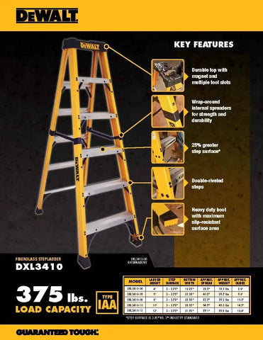 DeWalt Type IAA 375lb Rated FG Stepladder 12 DXL3410-12