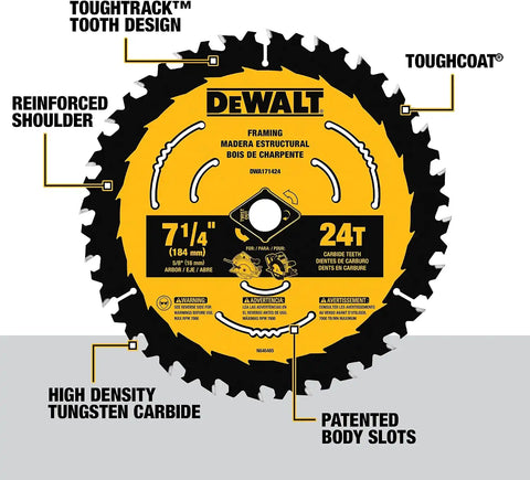DEWALT Circular Saw Blade, 7 1/4 Inch, 24 Tooth, Wood Cutting (DWA171424B10), 10 Count (Pack of 1)