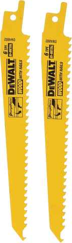DEWALT DW4802-2 6-Inch 6 TPI Taper Back Bi-Metal Reciprocating Saw Blade (2-Pack) , Yellow