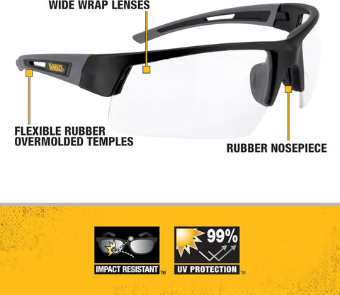 DEWALT DPG100-1D Crosscut® Safety Glasses - Black Half Frame - Clear Lens - ANSI Z87.1+ - 1 Pair