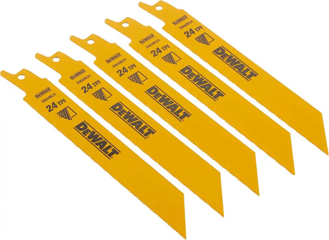 DEWALT Reciprocating Saw Blades, Straight Back, Bi-Metal, 6-Inch 24 TPI, 5-Pack (DW4813)