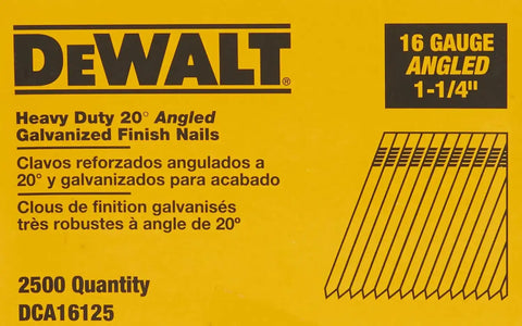 DEWALT Finish Nails, 20-Degree, 1-1/4-Inch, 16GA, 2000-Pack (DCA16125)