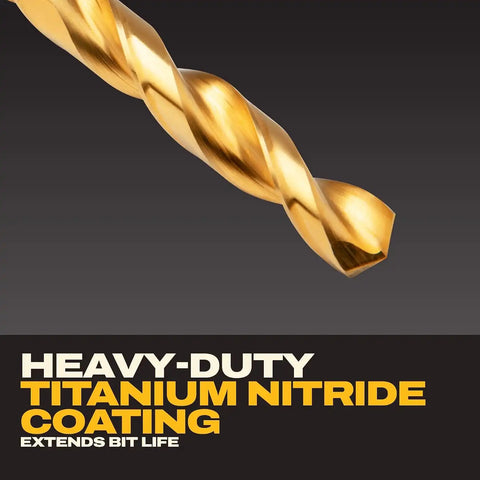 DEWALT 18 Piece Drill Bit Set, Titanium Nitride Coated High Speed Steel Jobber Length, 3-Flat, No-Spin Shank (DW1367)