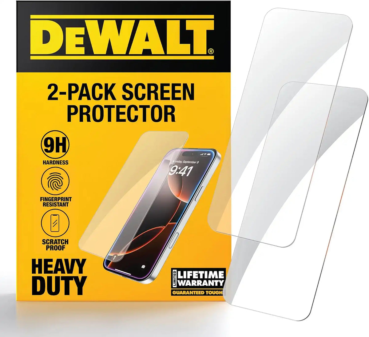 DEWALT Heavy Duty Glass Screen Protector for iPhone 14 Pro Max, 2 Pack Tempered Glass Screen Protector, Case Friendly, Perfect Install Tool Included, Long-Lasting Protection