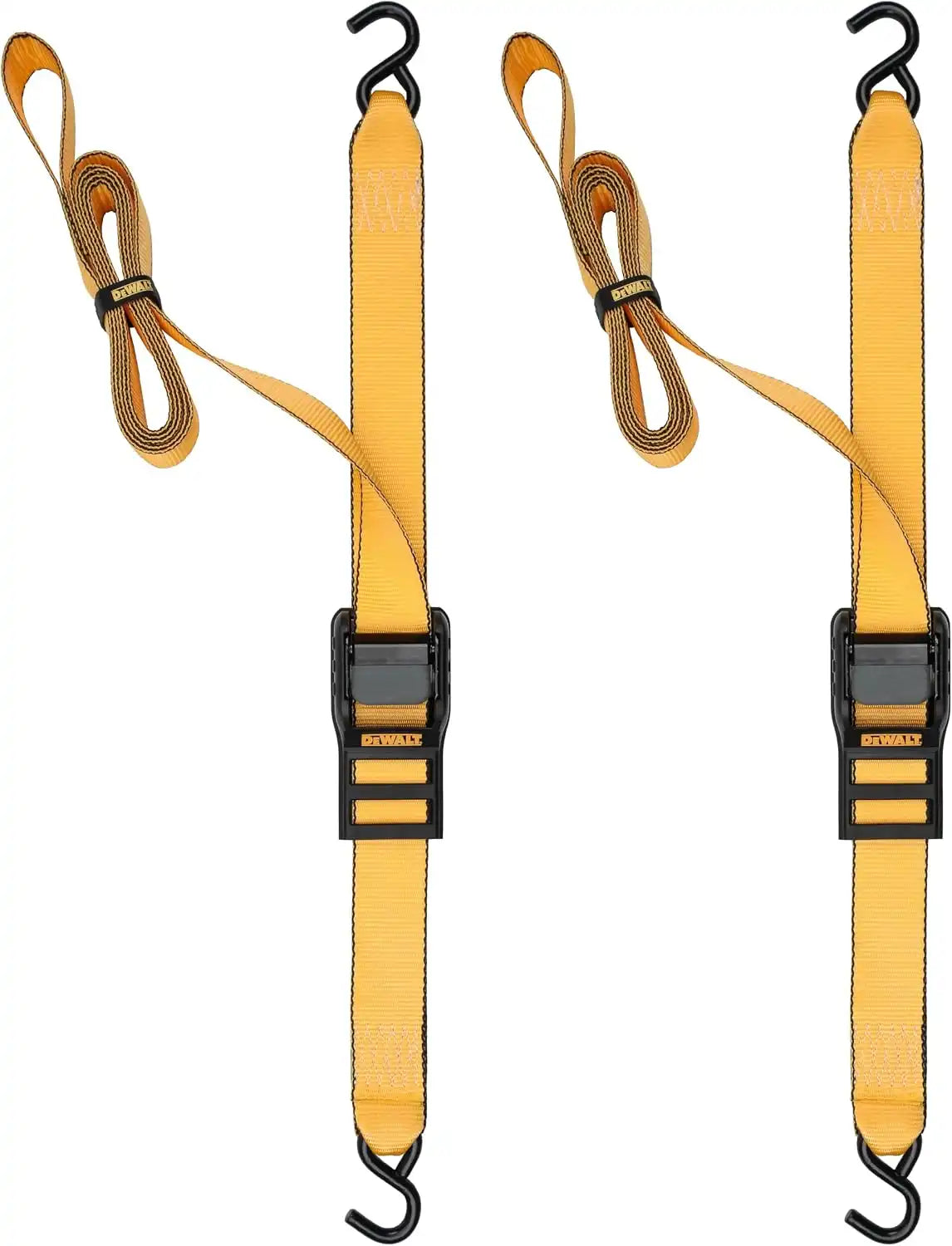 DEWALT DXBC90044 Black/Yellow 2” x 10’ Cam-Buckle Straps - 1,000 LBS Safe Working Load / 3,000 LBS Break Strength, 2 Pack