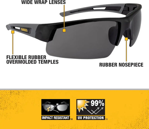 DEWALT DPG100-2D Crosscut® Safety Glasses - Black Half Frame - Smoke Lens - ANSI Z87.1+ - 1 Pair