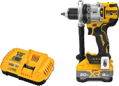 DEWALT 20V MAX XR 1/2 Inch Brushless Cordless Hammer Drill Kit with 8AH Battery and Charger, 3 Speed (DCD1007WW1)