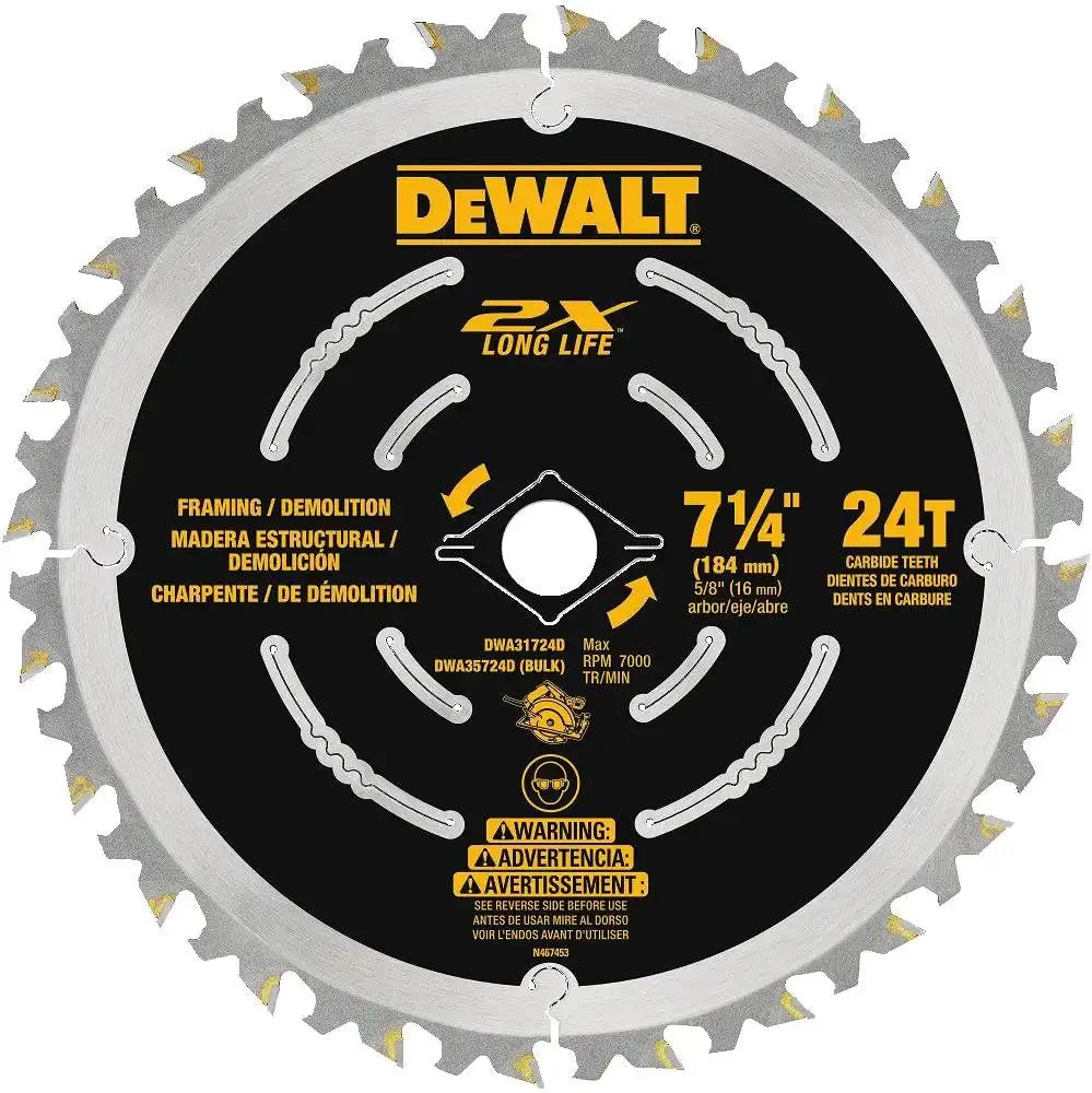 DeWalt Circular Saw Blade, 7 1/4 Inch, 24 Tooth, Demolition Wood Cutting, 10 Pack (DWA35724DB10)