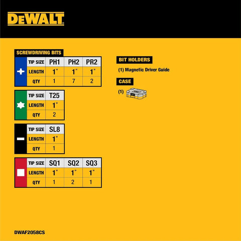 DEWALT 18 pc. Compact Magnetic Drive Guide Set, Yellow (DWAF2058CS)