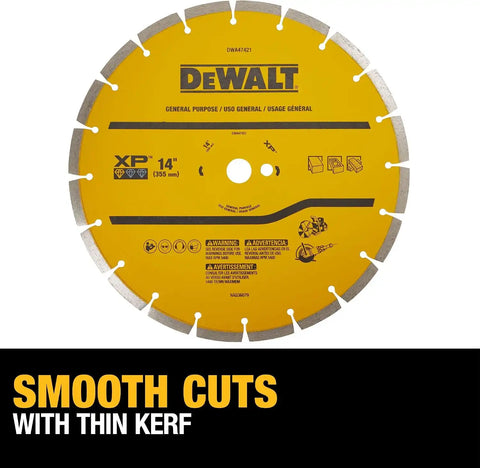 DEWALT 14 in Circular Saw Blade, Dry Wet, Segmented Rim Diamond Blade, 1 in Arbor Size, Extended Performance (DWA47421)