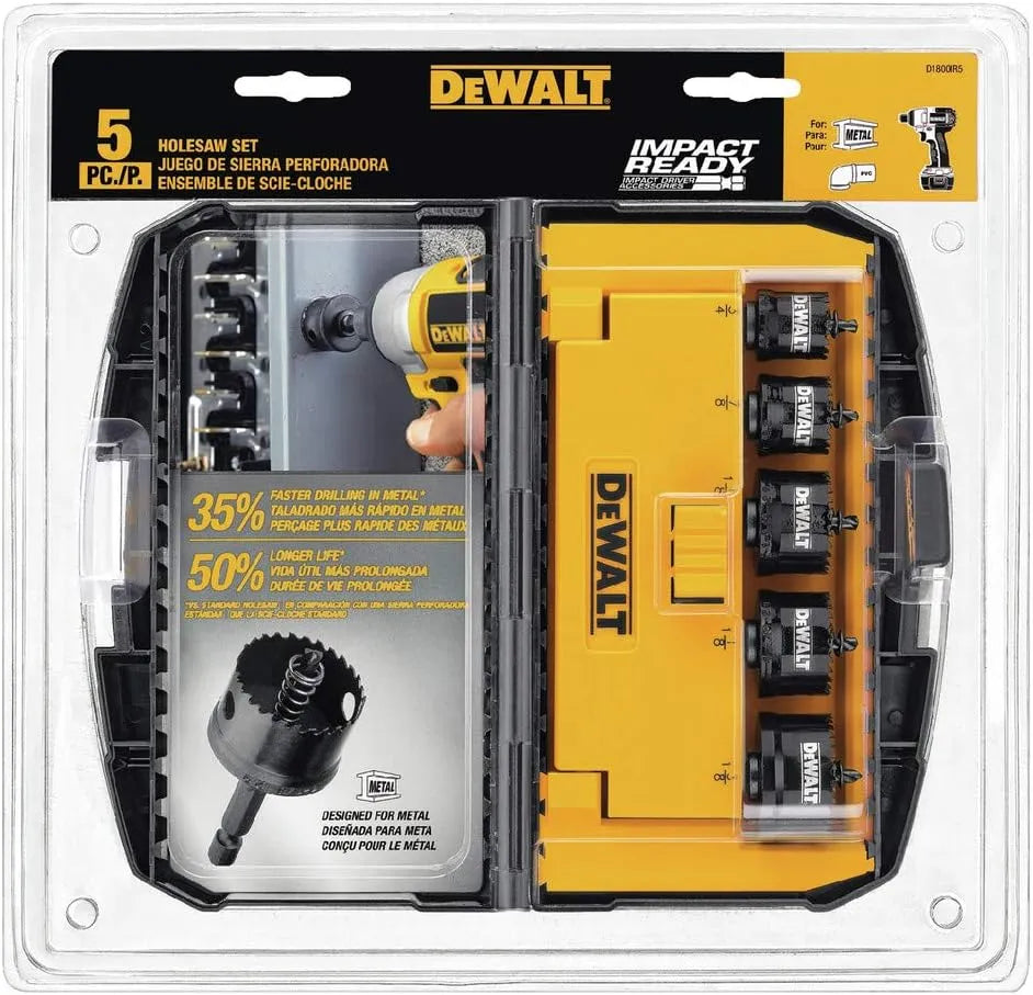 DEWALT Hole Saw Kit, Impact Ready, 5-Piece (D1800IR5)