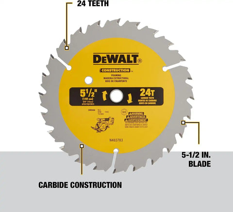 DEWALT 5 1/2 inch Circular Saw Blade, 24 Tooth Rough Finish Carbide Anti Stick Rim Construction Blade (DW9066)