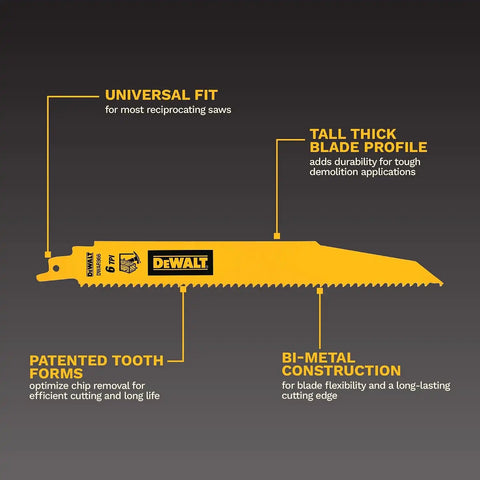 DEWALT 9-in 6 TPI Metal Cutting Bi-Metal Reciprocating Saw Blades (5 Pack) (DWAR966)