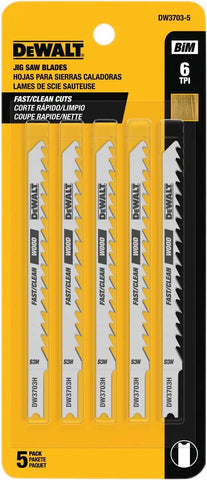 DEWALT DW3703-5 4-Inch 6 TPI Fast Clean Cut Wood Cobalt Alloy Steel U-Shank Jig Saw Blade (5-Pack)