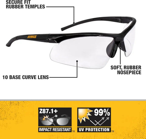 DEWALT DPG51-1C Radius Clear 10 Base Curve Lens Protective Safety Glasses