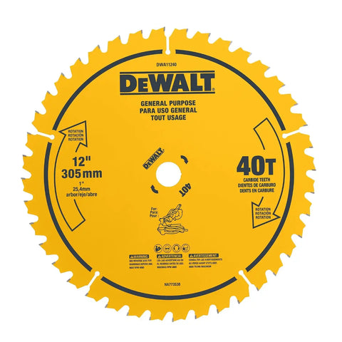 DEWALT 12 Inch Miter Saw Blades, 2 Pc, 40 Tooth Rough, 80 Tooth Fine Finish Tungsten Carbide Tipped Steel Blades, 1 in Arbor (DWA124080CMB)