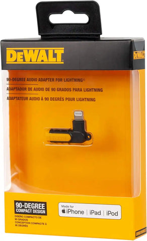 DEWALT Heavy Duty 3.5mm to Lightning Adapter, 90Degree L Connector Female to 3.5mm Male Headphone Jack Adapter for iPhone, Compatible Lightning to 3.5 mm Headphone Jack Adapters, Adapts Legacy Devices