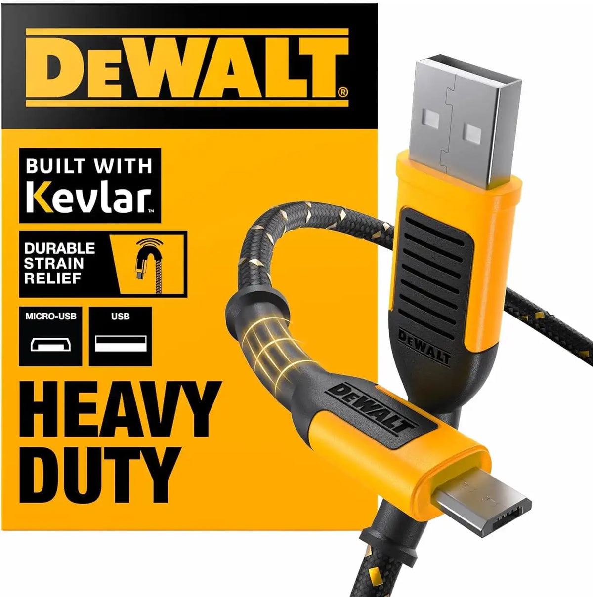 DEWALT Heavy Duty USB to Micro-USB Cable, Jobsite Micro USB Connector Cable, High Speed Charging Cord for Compatible Android Phones, Cameras, Legacy Devices, 4 ft