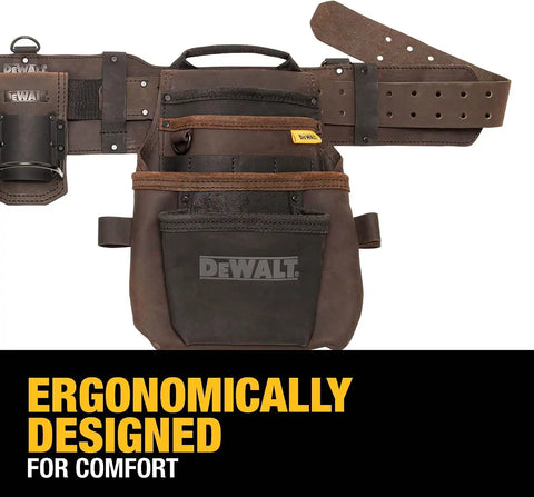 DEWALT Leather Tool Belt Organizer with 18 Pockets, Heavy Duty Construction (DWST550113)