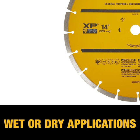 DEWALT 14 in Circular Saw Blade, Dry Wet, Segmented Rim Diamond Blade, 1 in Arbor Size, Extended Performance (DWA47421)