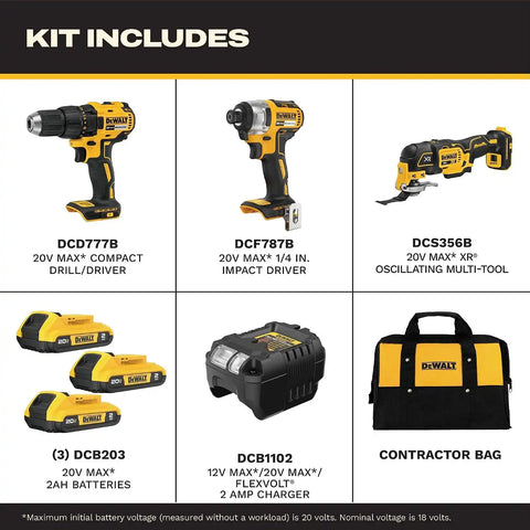 DEWALT 20V MAX 3-Tool Brushless Power Tool Set, Includes 1/2 Cordless Drill,1/4 Impact Driver, Oscillating Tool, 3 Batteries and a Charger, Extended Runtime, Lightweight (DCK360D3)