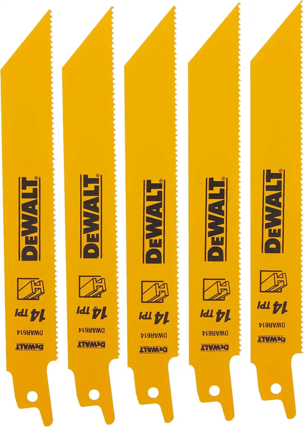 DEWALT Reciprocating Saw Blades, Straight Back, 6-Inch, 14 TPI, 5-Pack (DW4808)
