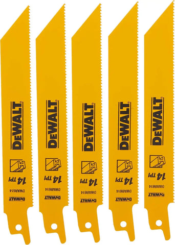 DEWALT Reciprocating Saw Blades, Straight Back, 6-Inch, 14 TPI, 5-Pack (DW4808)