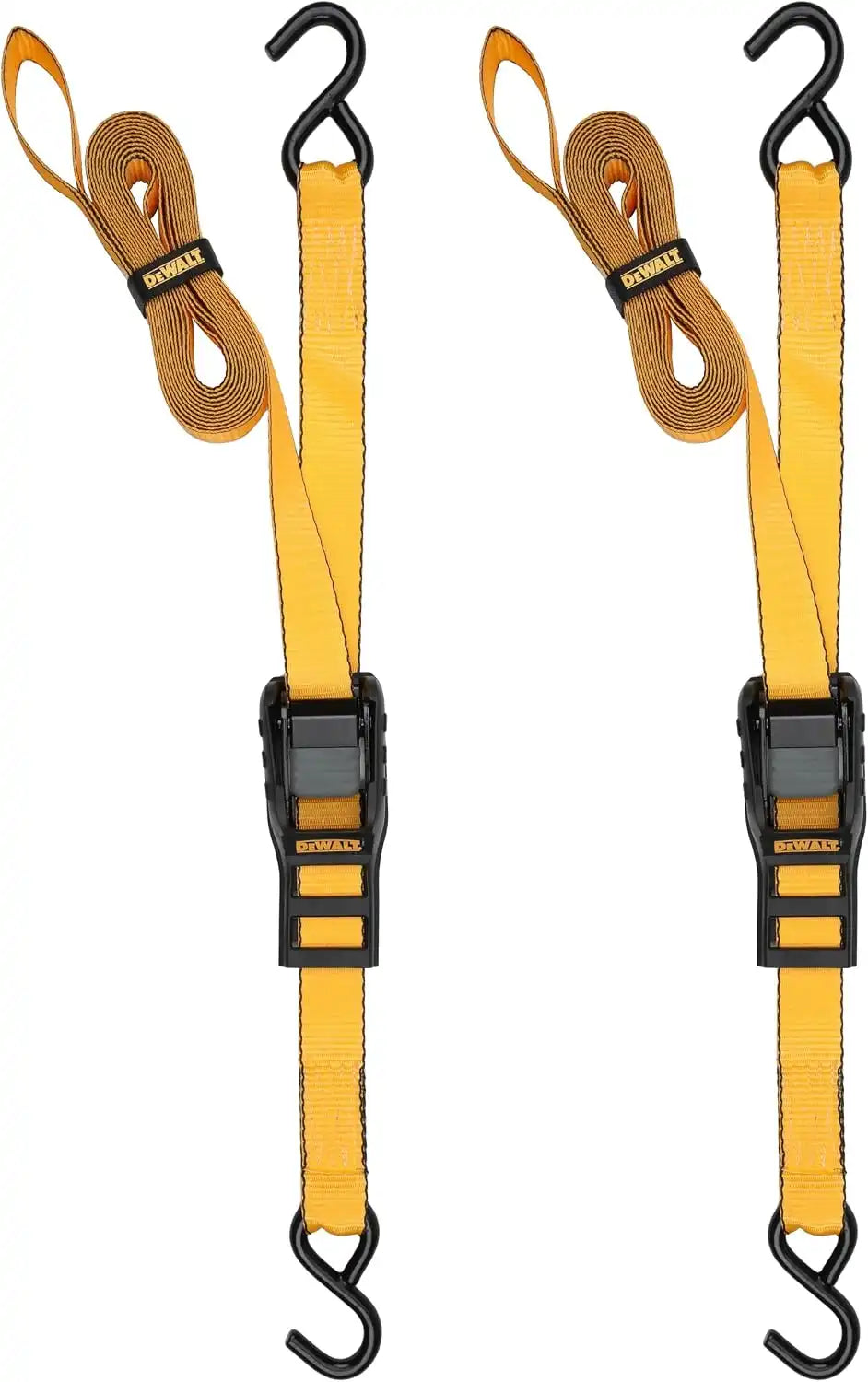 DEWALT DXBC90043 Black/Yellow 1.25” x 14’ Cam-Buckle Straps - 670 LBS Safe Working Load / 2,000 LBS Break Strength, 2 Pack