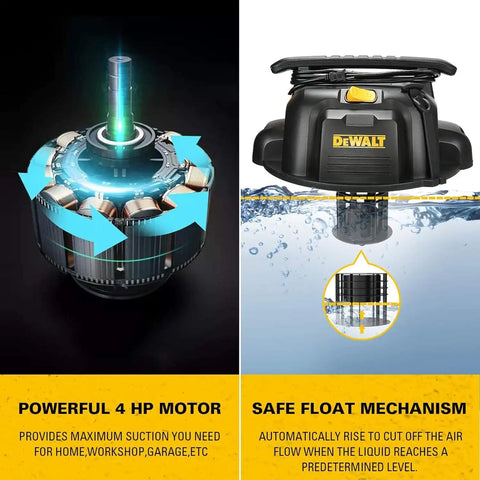 DEWALT DXV05P 5 Gallon Poly Wet/Dry Vac, 4 Peak HP Shop Vacuums with Attachments, Powerful Suction, 1-7/8" Hose, DXV05P, Yellow