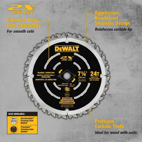 DEWALT Circular Saw Blade, 7 1/4 Inch, 24 Tooth, Wood Cutting (DWA31724D)