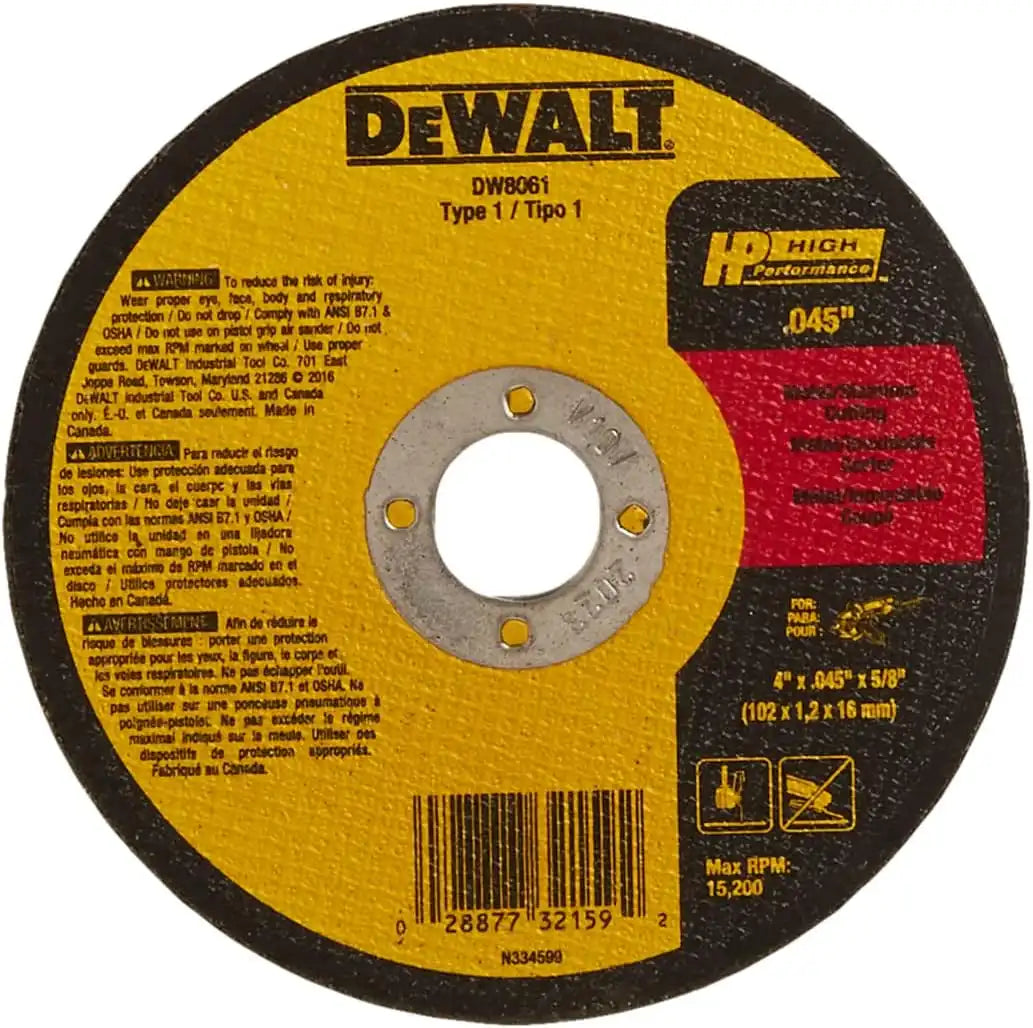 DEWALT DW8061 4-Inch by .045-Inch by 5/8-Inch A60T Abrasive Metal/INOX Cutting Wheel