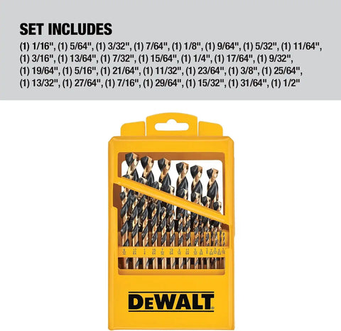 DEWALT Drill Bit Set 29 Pc Black and Gold, High Speed Steel, Split Point, Black Oxide Coating, Optimized Helix, Stronger Core Bit Set for Drill (DWA1189)