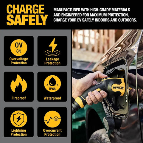 DEWALT Portable Electric Vehicle (EV) 120-240V Level 2 Charger up to 32 Amps, CSA Certified Indoor/Outdoor, NEMA 14-50 Plug Adapter Included, 20 ft. Cable