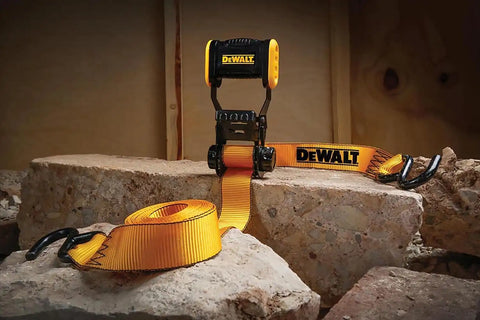 DEWALT DXBC18004-16PK Black/Yellow 1.25" x 12' Ratchet Tie Down Straps - Light-Weight Cargo Hauling (1800 lb Break Strength), 16 Pack