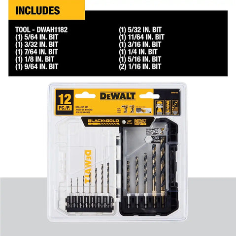 DEWALT 12 Pc Black and Gold Drill Bit Set, Premium Finish Impact Driver Bit Set for Metal, Plastic and Wood (DWAH1182)