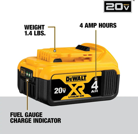 DEWALT 20V MAX Lithium Ion Battery, 2 Ah and 4 Ah, 4-Pack, Fuel Gauge LED Charge Indicators (DCB324-4)