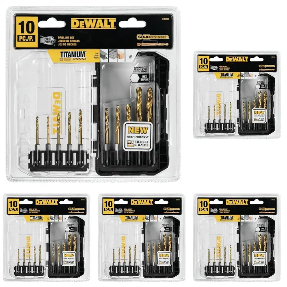 DEWALT Titanium Nitride Coated Drill Bit Set, 10-Piece Impact Ready (DD5160) (Pack of 5)