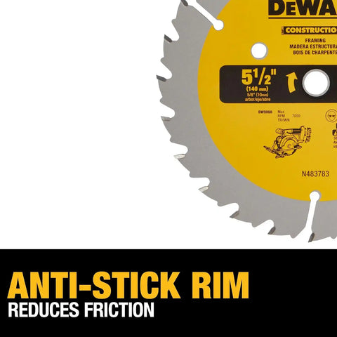 DEWALT 5 1/2 inch Circular Saw Blade, 24 Tooth Rough Finish Carbide Anti Stick Rim Construction Blade (DW9066)